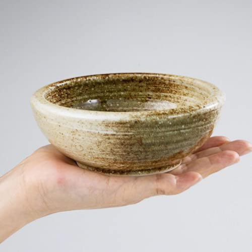 Wazakura Minoyaki Series Japanese Ikebana Essential Tool Kit - Small Round Ceramic Flower Vase and Kenzan Pin Frog for Floral Arranging (Sand Beige Vase + 2in (61mm) Brass Kenzan)
