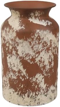 Shabby Chic Classy Designed White Milk Can Galvanized Finish Metal Vase Country Rustic Primitive Decorative Flower Holder for Home Office Garden, 7.87" H (Reddish-Brown)