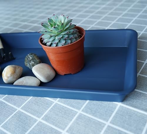 VUWEZ 2 Pack of Plastic Plant Tray Saucer Rectangular 17 18 inch, Planter Trays Saucers for Indoors Outdoor, Plant Water Drip Tray for Flower Pot Planter, Windowsill Plants Trays (7.8 X 17.5'', Blue)
