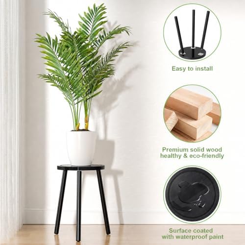 2-Pack Wood Plant Stands Indoor, 16.7" Tall Plant Stand Outdoor Mid-Century Plant Stool, Single Plant Table Modern Small Round Side/End Table for Living Room, Balcony, Office(Black)