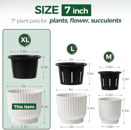 T4U Self Watering Pots for Indoor Plants, 7 Inch 4 Pack Planter White