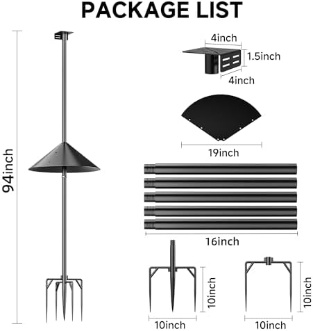 94" Smart Bird Feeder Pole Stand with 19" Proof Squirrel Baffle - Dia 1 Inch Bird House Pole for Camera Birdfeeder, Feeding Station for Outdoors Heavy Duty, Compatible Post Mount