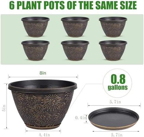 Nooulap 6 Pack 8 inch Plant Pots