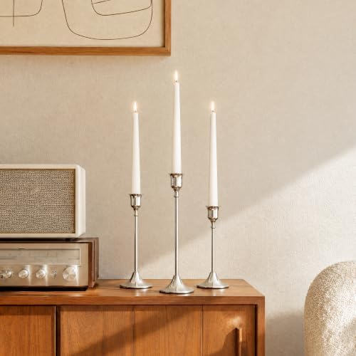 NLBTW 12 Pcs Silver Taper Candle Holder Bulks for Wedding Party Table Decor