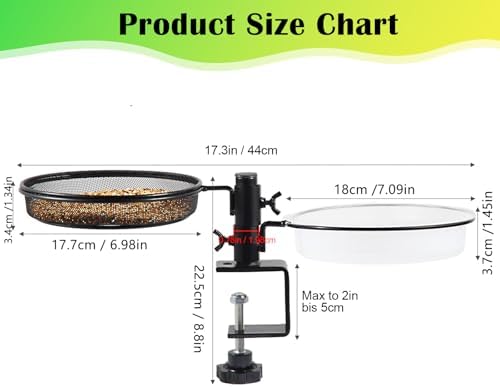 HRAYLTOP Deck Bird Feeders with Metal Mesh Tray and 2 Water Bowls - Detachable Adjustable Heavy Duty Clamp Bracket, Rail Bird Bath Balcony Porch Railing Feeder Perfect for Attracting Birds.