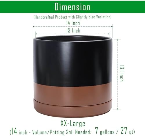 D'vine Dev 14 Inch Ceramic Planter Pot, Black/Tan, 94-O-G-7