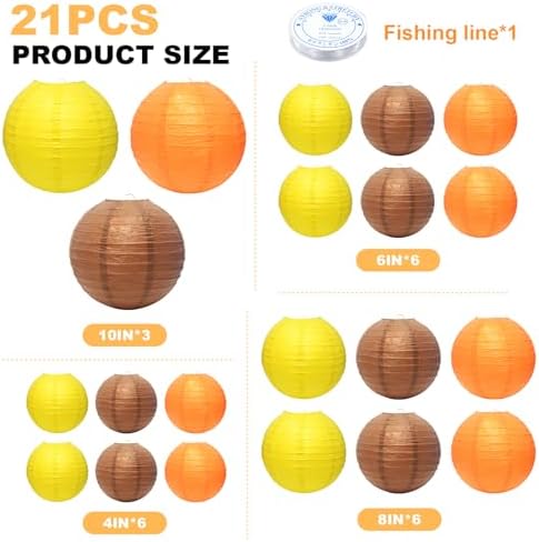 21Pcs Fall Paper Lanterns, 4-10in Yellow Orange Brown, Thanksgiving Decor