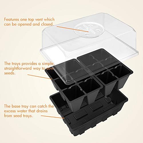 Gardzen 10 Pack Seed Starting Tray, Plant Germination Trays, Seed Starter Kit with Adjustable Humidity Vented Dome, Plant Growing Kit 6.6" x 4.5", Total 120-Cell, Black