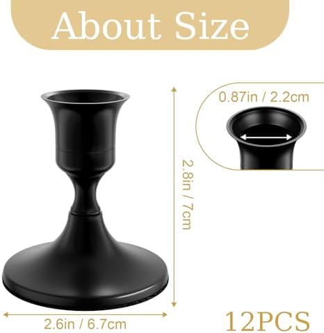 zeochyni 12 Pcs Black Taper Candle Holders Bulk for Wedding, Party Decor
