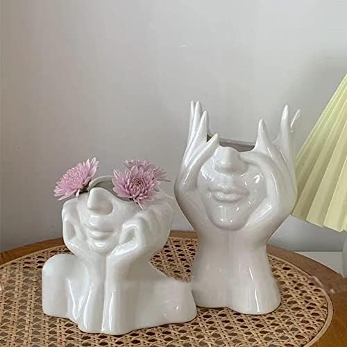 White Face Vase Unique Ceramic Vase for Room,Office,Home Decor