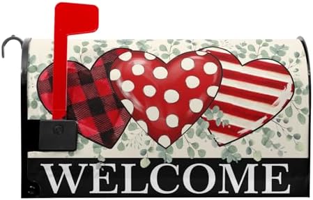 Happy Valentine's Day Love Mailbox Covers Magnetic Love Heart Welcome Mailbox Cover Standard Size 18 X 21 Inch Valentines Day Holiday Wrap Post Letter Box Decorative for Outdoor Home Garden Yard