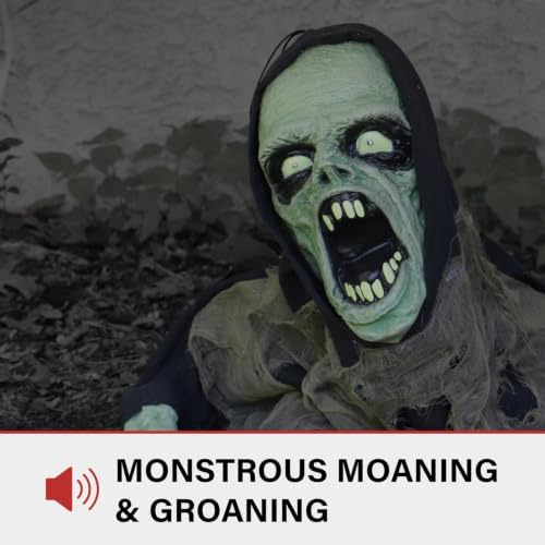 Haunted Hill Farm 21-in. Touch-Activated Zombie Groundbreaker Halloween Animatronic with Flashing LED Lights and Sound Effects for Indoor or Covered Outdoor Battery Operated Halloween Decorations
