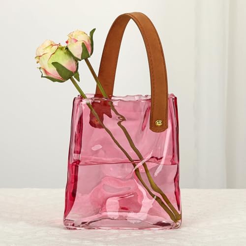 Glass Purse Vase for Flowers Pink Vases for Centerpieces