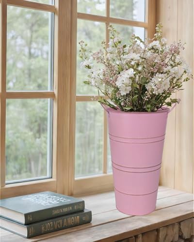 12 Inch Galvanized Metal Vase, 6 Pack Tall Flower Buckets with Handles