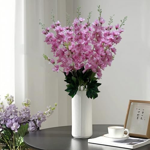 8 pcs Cherry Blossom Pink Delphinium Artificial Flowers, 34.25''Artificial Snapdragon Flowers Tall Fake Flowers Silk Flowers Faux Delphinium Bulk for Tall Vase Home Wedding Garden Table Decor