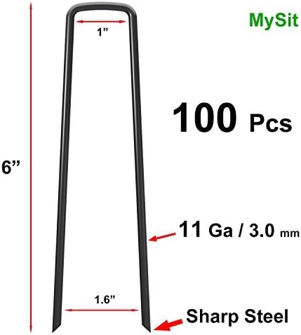 MySit 6" Garden Staples Landscape Stakes Ground Pins 100 Pack | Lawn Staples Weed Fabric Staple, Heavy Duty