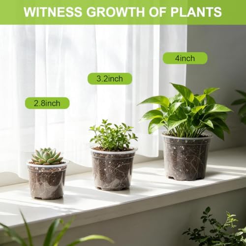 RooTrimmer 100 Pack 2.8 Inches Clear Plant Pots with Drainage Holes, Transparent Seeding Nursey pots, Round Plastic pots for Seeds Starter, Seeds Germination