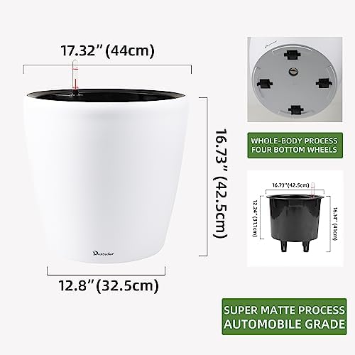 Dexceder 18x17 Self Watering Planter with Wheels (White Matte)