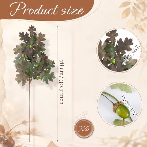 Wavwavw 6 Pcs 32'' Fall Artificial Oak Leaves Stem Fake Oak Branch Decor