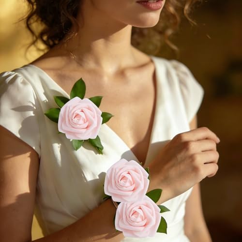 16 Pcs Pink Artificial Flowers, Fake Roses with Stems