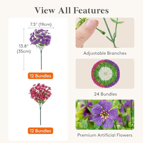 Lifewit Artificial Flowers for Outdoor, Faux Flowers for Garden Decor