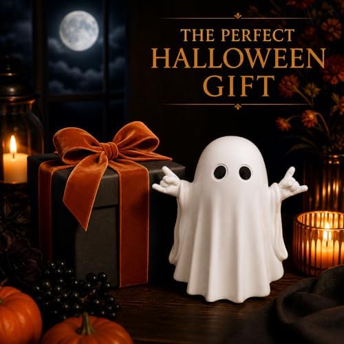 Halloween Ghost Figurine White Decorative Cute Ghost Ornaments Resin Spooky Ornaments for Holiday Home and Office Decorations
