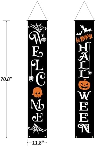 Halloween Porch Banners Happy Halloween Welcome Front Door Decorations
