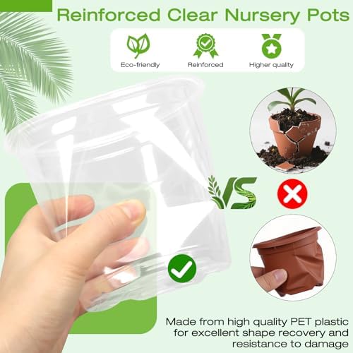 5 Inch Clear Nursery Pots with Drainage Trays, 15 Pack Plastic Pots for Plants, Clear Pot for Seed Starting, Transplanting, Succulents, and Indoor Gardening (5 inch)