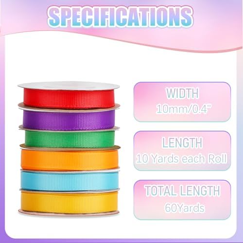 DECYOOL Rainbow Ribbon, 6 Rolls 60 Yards LGBT Grosgrain Ribbons for Craft