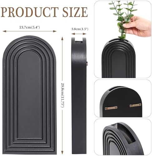 Dnnnii 2 Pack Wooden Wall Vase Set - Dark Brown Finish Modern Farmhouse & Boho Wall Decor for Entryway, Hallway, Bathroom, Living Room, Dining Room, Narrow Spaces