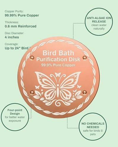 OICEME Bird Bath Purification Disk Pure Copper Outside Birdbath Outdoor Hummingbird Butterfly Water Fountain Solar Power Window Feeder Stand Nectar Food Pole House Hanging Birdhouse Gifts