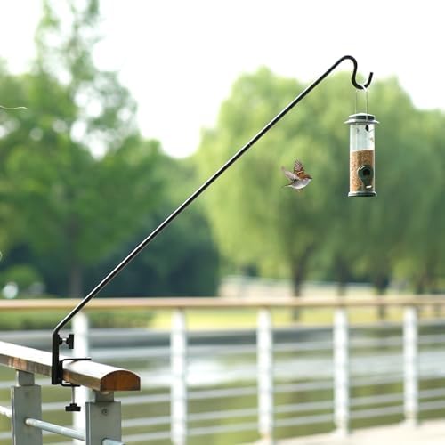 ERYTLLY Heavy Duty Deck Hook, Extensible and Adjustable Deck Hook with 2" Non Slip Horizontal Clamp for Hanging Bird Feeder, Plants, Suet Baskets,Wind Chimes,Lanterns and More