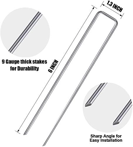 6'' 9 Gauge Heavy Duty Garden Landscape Staples, 125 Pack Anti-Rust Galvanized Garden Stakes, U-Shaped Lawn Sod pins