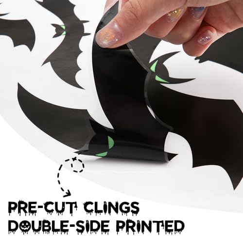 6 Sheets Halloween Window Clings Large Scary Bats Silhouette Window Decals Black Bats with Glow Eyes Windows Stickers Double Sided Windows Decoration for Home School Office Glass Halloween Party Decor