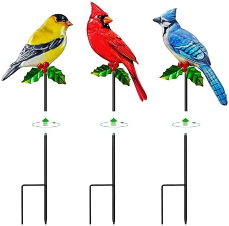 WAIU 3 Pack Metal Birds Garden Stakes, Outdoor Lawn Yard Ornaments Garden Decorations