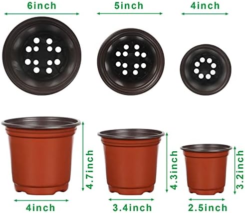 Augshy 120 Pcs Plastic Plants Nursery Pot, Seed Starting Pots 4,5,6-Inch