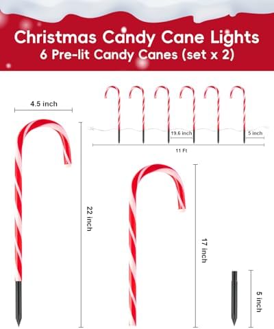 COOLWUFAN 12 Pack 17 Inch Candy Cane Christmas Pathway Lights Outdoor Decor