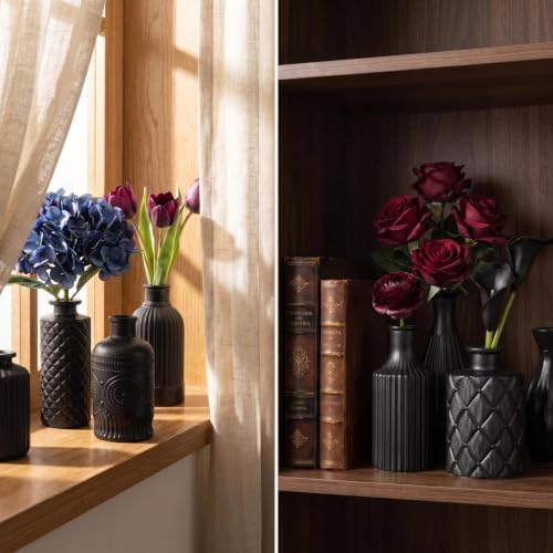 Mini Bud Vases Centerpieces for Tables,Clear Bud Vases for Flowers,Small Flower Vases Suitable for Birthday Party,Anniversary,Wedding Reception,Baby Shower (MattBlack, 12PCS)
