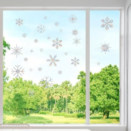 36 PCS Snowflake Window Strike Prevention Decals, Anti-Collision Window Stickers, Window Clings for Birds, Bird Decals to Prevent Birds from Hitting Windows, Glass Door Bird Safety Stickers