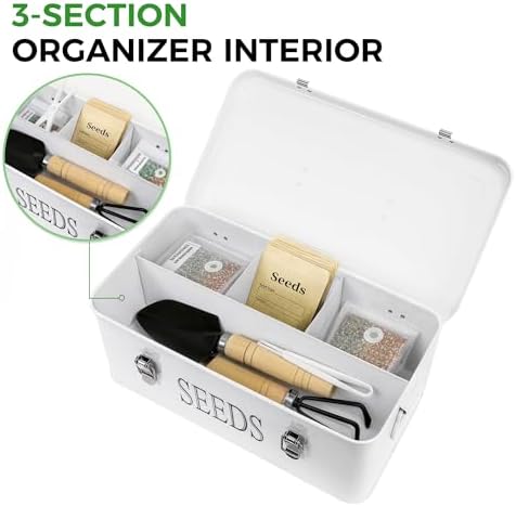 Premium Seed Organizer Box with Internal Compartments and Divider Tabs. (White)