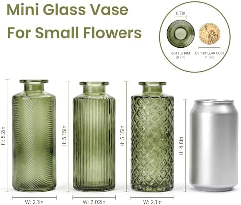 Glass Bud Vases 30 Pack, Small Green Flower Vases for Centerpieces in Bulk