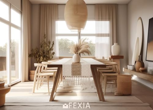 FEXIA Boho Table Runner for Fall Home Decor 12x60 Rustic with Tassels