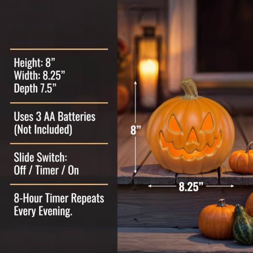 Xodus Battery Operated LED Light Pumpkin, Jack-O-Lantern, 8.5-inch, 2 Pack
