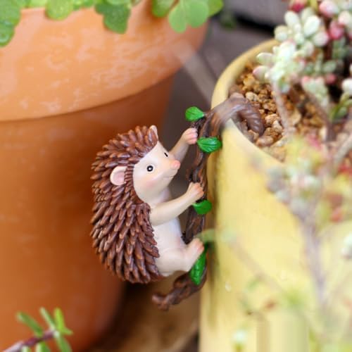 Hedgehog Figure Plant Pot Hanger, Turtle Flower Pot Hugger, Resin Tortoise Statue, Funny Pot Huggers for Planters, Cute Climbing Animal Flower Pot Hugger, Garden Fence Balcony Patio Yard (HEDGEHOG)