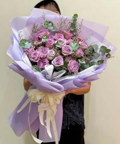 RUSPEPA 20 Sheets Flower Wrapping Paper, Pure Purple Waterproof Floral Bouquet Wrapping Paper, Florist Supplies Packaging for Birthday, Wedding, Valentines Day, Mother's Day, DIY Crafts, 22.4" x 22.4"