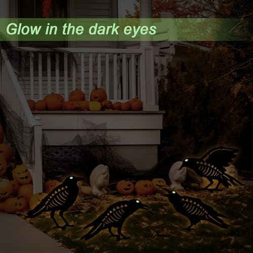 Holloween Decorations Outdoor,4 Pack Metal Black Crow Yard Garden Stakes
