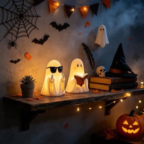 Halloween Ghost Middle Finger Flameless Candles with 6 Hour Timer