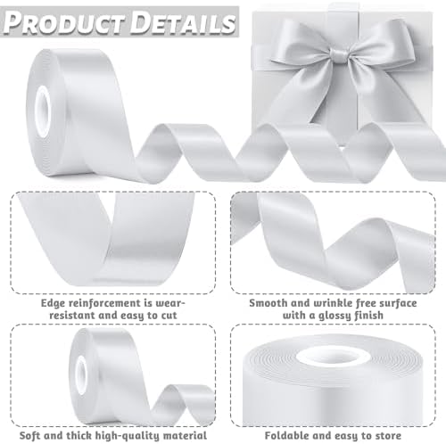 1 1/2 in 30 Yards Silver Ribbon for Gift Wrapping Christmas Tree Decoration