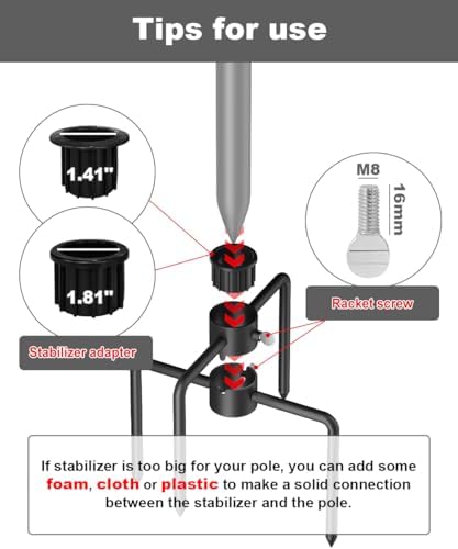 Garbuildman Pole Stabilizer Stand Applies to 1.41"/1.81”/2.12” Poles with 2 Adjustable Adapters, Outdoor Bird Feeder Pole Base, In-Ground Umbrella Stand Anchor Support, Black, 1 Pack