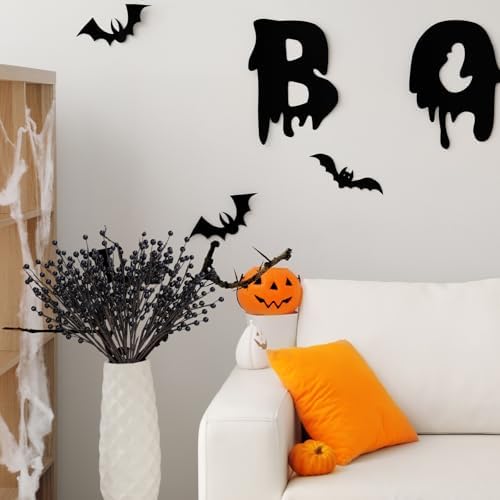 Whaline 12Pcs Halloween Artificial Berry Stem Branches Black Fake Berry Twigs for Indoor Outdoor Home Party DIY Crafts Supplies